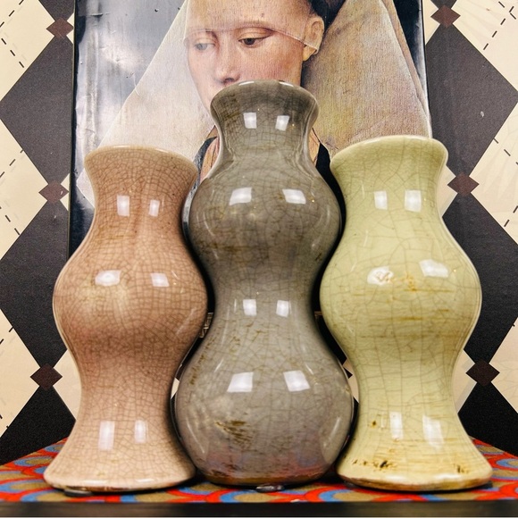Other - Studio Pottery Trio Bud Vases Crackle Glaze Sculptural| Vintage Luxury Set of 3